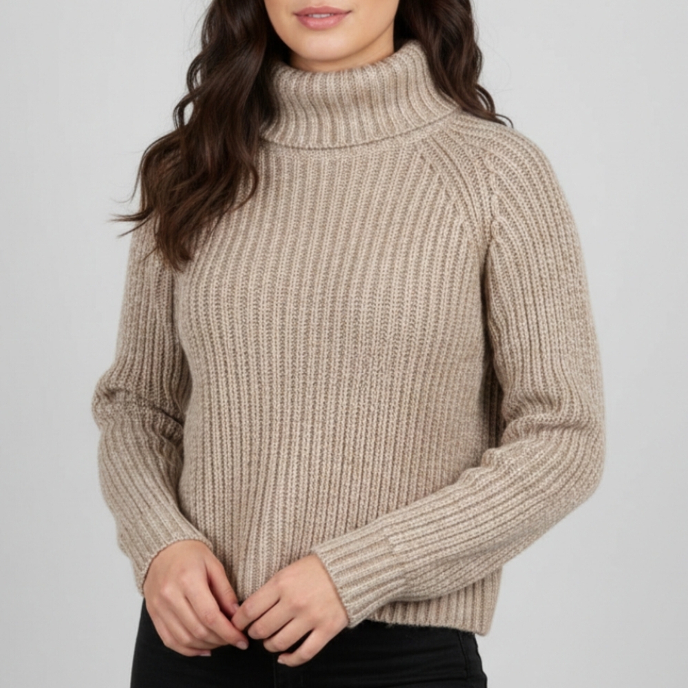 J.Crew Beige Chunky Turtleneck Sweater Size Medium, 100% Cotton